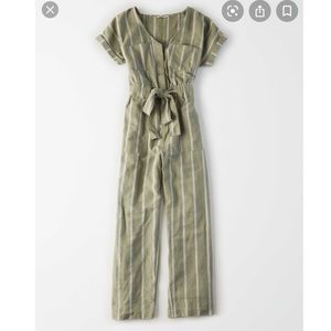 AE TIE WAIST SHORT SLEEVE UTILITY JUMPSUIT